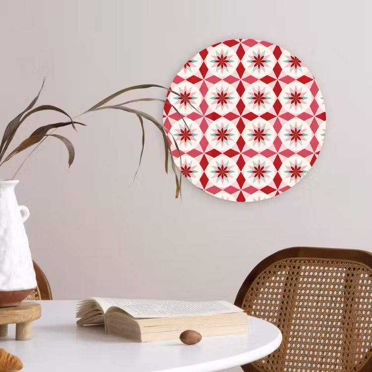 Tegelpatroon - Sterren - Retro - Roze - Mintgroen Wandcirkel kunststof plaat 5mm dik klein 188 -sfeer4