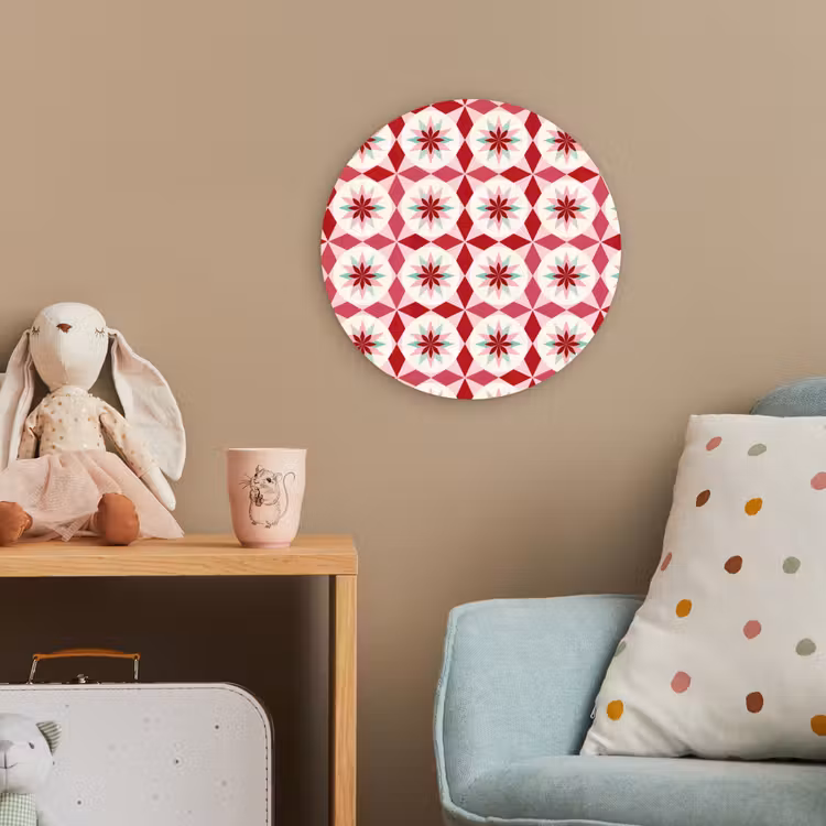 Tegelpatroon - Sterren - Retro - Roze - Mintgroen Wandcirkel kunststof plaat 5mm dik klein 188 -tsfeer1_kind