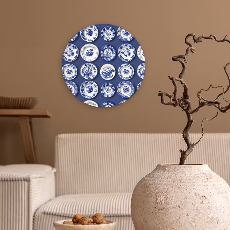 Borden - Floraal - Blauw Wandcirkel kunststof plaat 5mm dik klein 188 -sfeer1