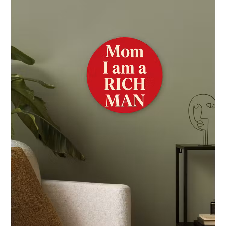 Tekst - Rijkdom - Motivatie - Rood - Modern Wandcirkel kunststof plaat 5mm dik klein -sfeer3