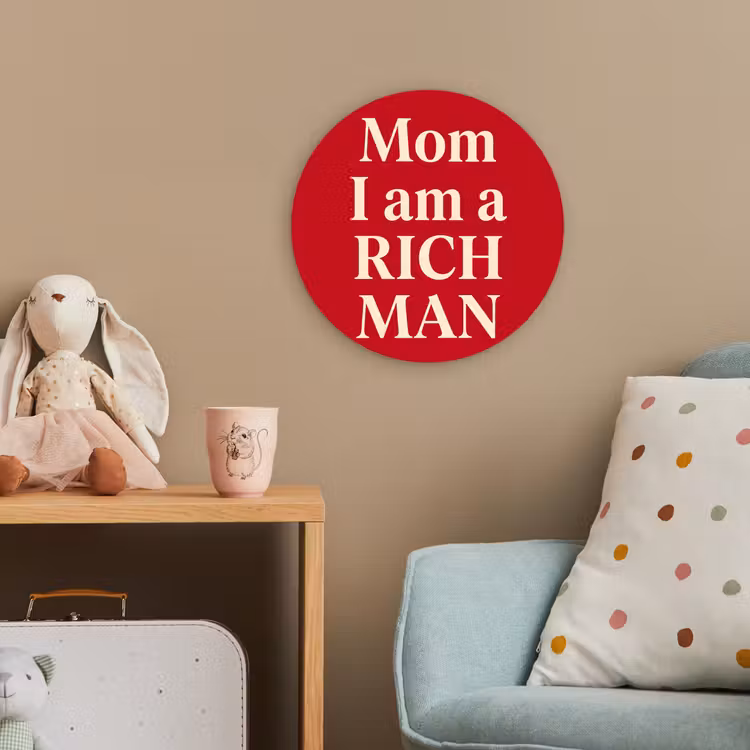 Tekst - Rijkdom - Motivatie - Rood - Modern Wandcirkel kunststof plaat 5mm dik klein -tsfeer1_kind