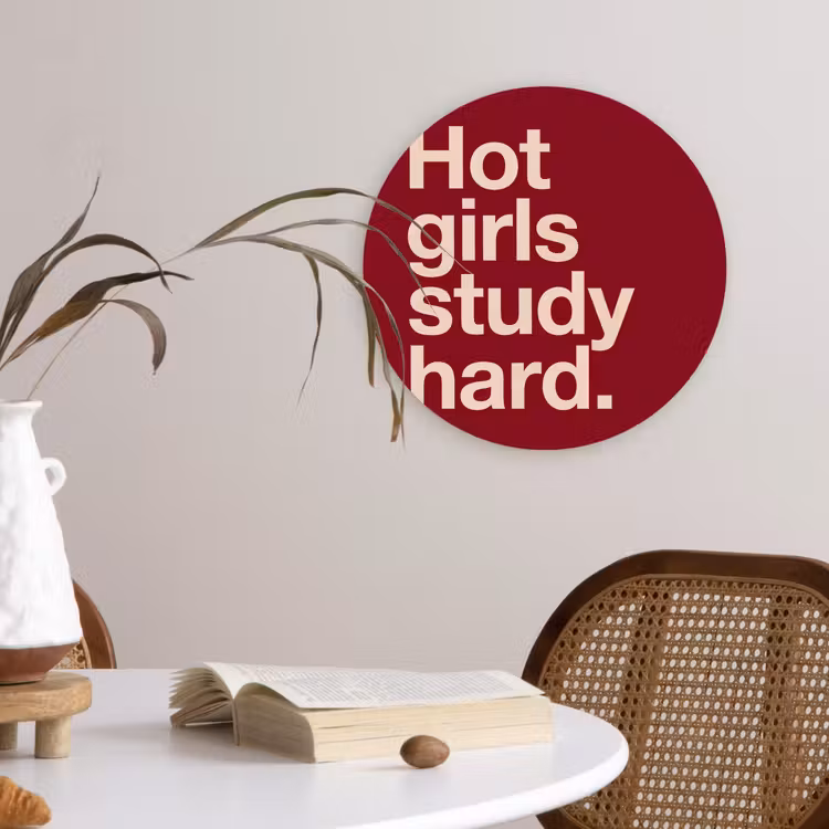 Tekst - Studie - Motivatie - Modern - Rood Wandcirkel kunststof plaat 5mm dik klein -sfeer4