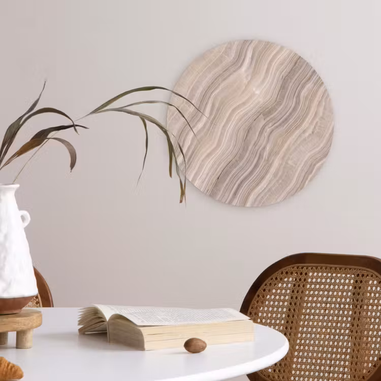 Textuur - Golvend - Abstract - Modern - Beige Wandcirkel kunststof plaat 5mm dik klein -sfeer4