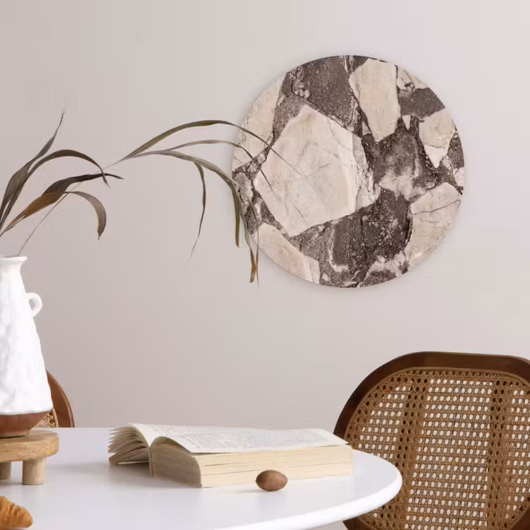 Textuur - Marmer - Abstract - Beige - Bruin Wandcirkel kunststof plaat 5mm dik klein -sfeer4