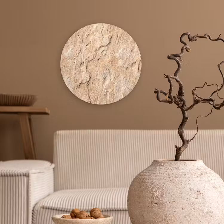 Textuur - Steen - Natuur - Beige Wandcirkel kunststof plaat 5mm dik klein -sfeer1