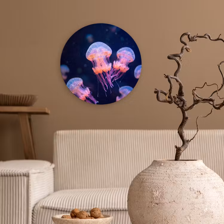 Dier - Onderwater - Natuur - Roze - Mysterieus Wandcirkel kunststof plaat 5mm dik klein -sfeer1