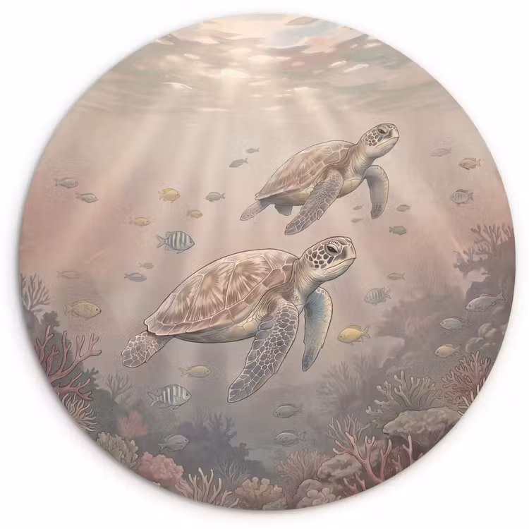 Dier - Onderwater - Oceaan - Illustratie - Zeeleven Wandcirkel kunststof plaat 5mm dik klein -3d
