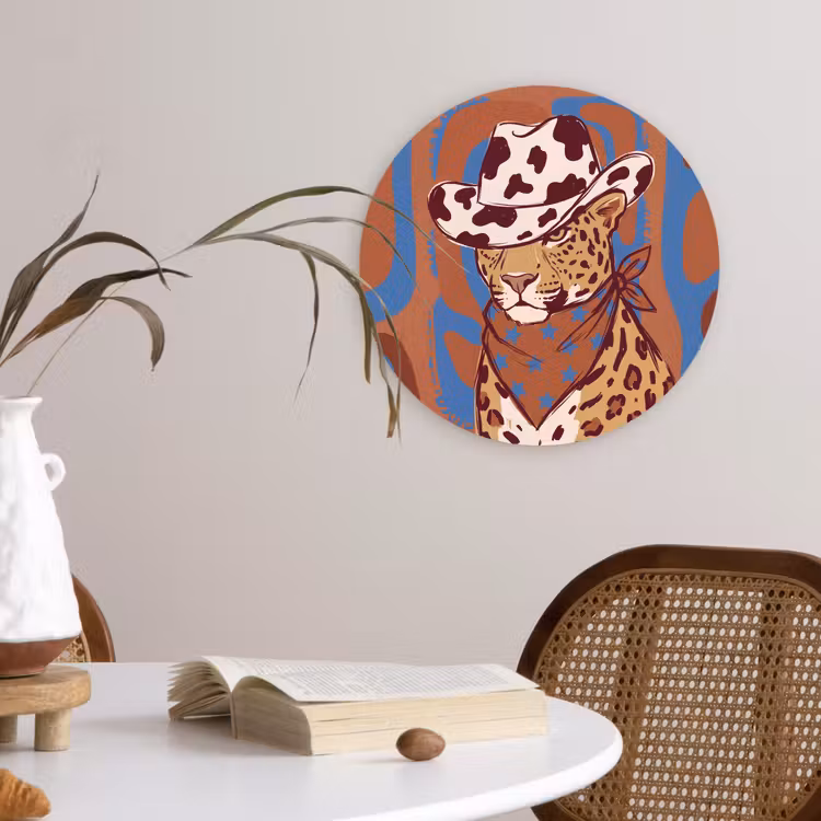 Dieren - Cowboyhoed - Modern - Illustratie - Bruin Wandcirkel kunststof plaat 5mm dik klein -sfeer4
