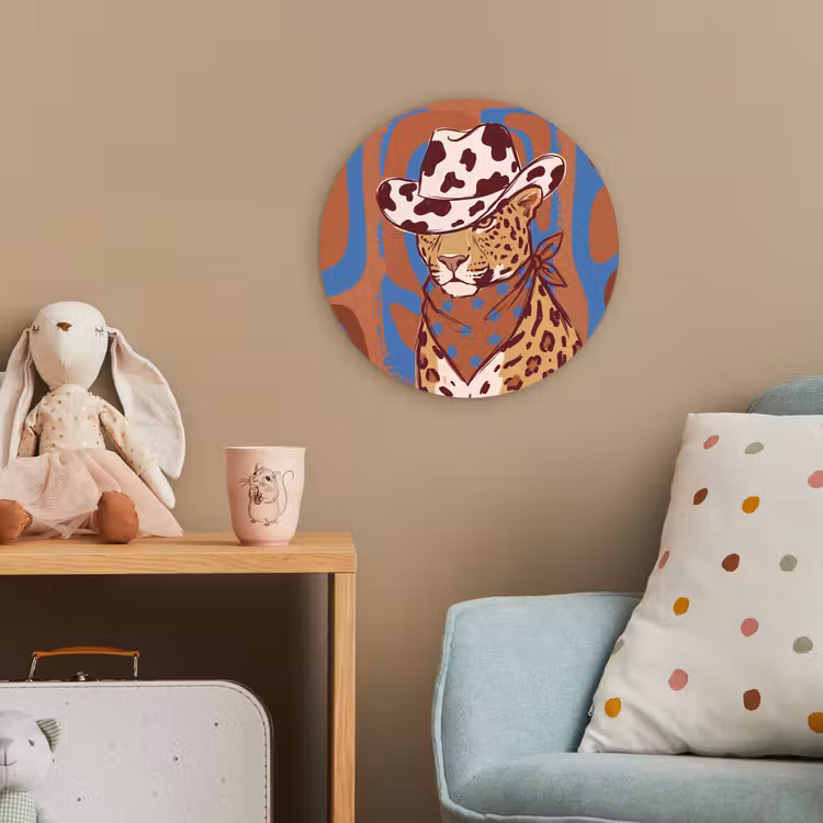 Dieren - Cowboyhoed - Modern - Illustratie - Bruin Wandcirkel kunststof plaat 5mm dik klein -tsfeer1_kind