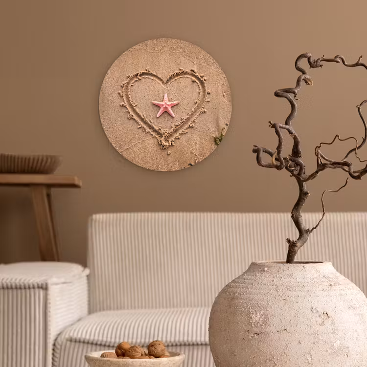 Dieren - Hart - Strand - Zand - Roze Wandcirkel kunststof plaat 5mm dik klein -sfeer1