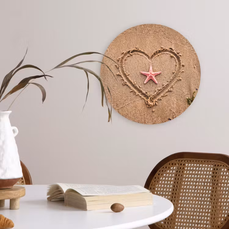 Dieren - Hart - Strand - Zand - Roze Wandcirkel kunststof plaat 5mm dik klein -sfeer4