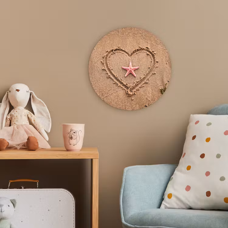 Dieren - Hart - Strand - Zand - Roze Wandcirkel kunststof plaat 5mm dik klein -tsfeer1_kind