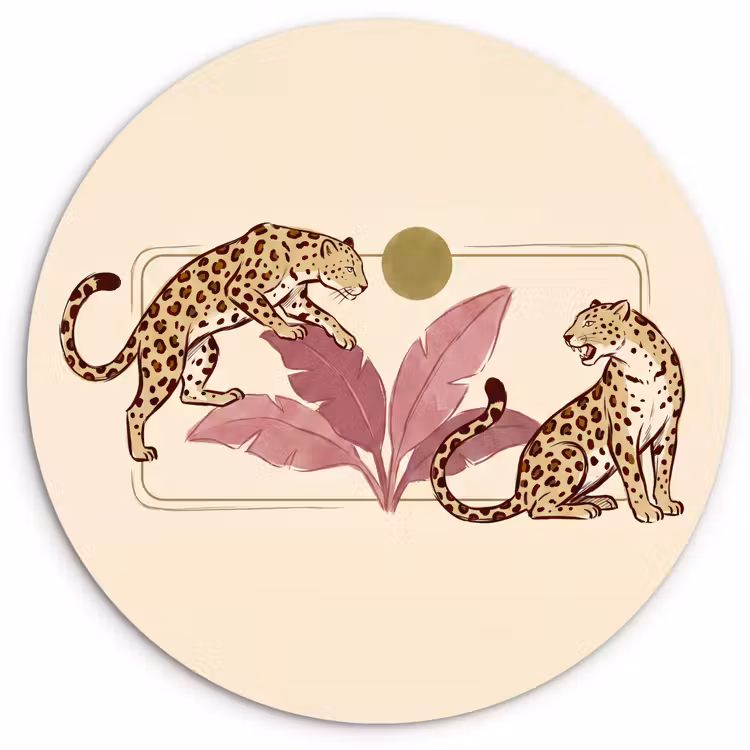 Dieren - Kat - Jungle - Illustratie - Beige Wandcirkel kunststof plaat 5mm dik klein -3d