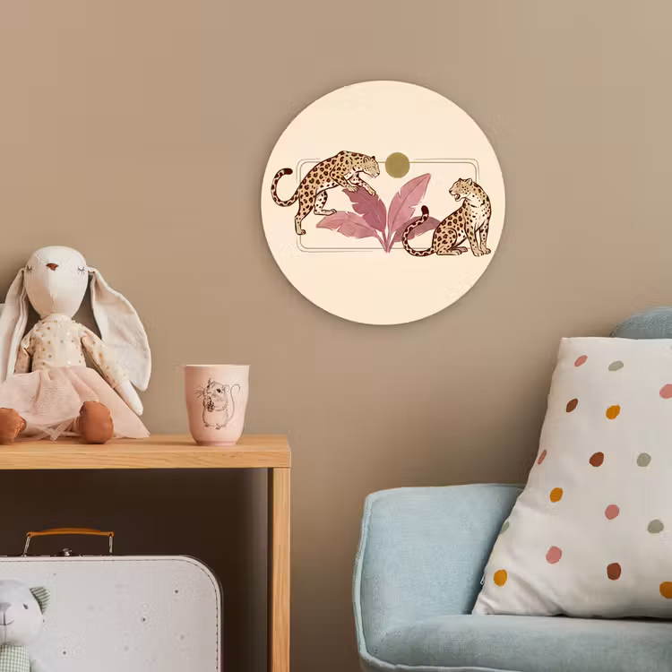 Dieren - Kat - Jungle - Illustratie - Beige Wandcirkel kunststof plaat 5mm dik klein -tsfeer1_kind