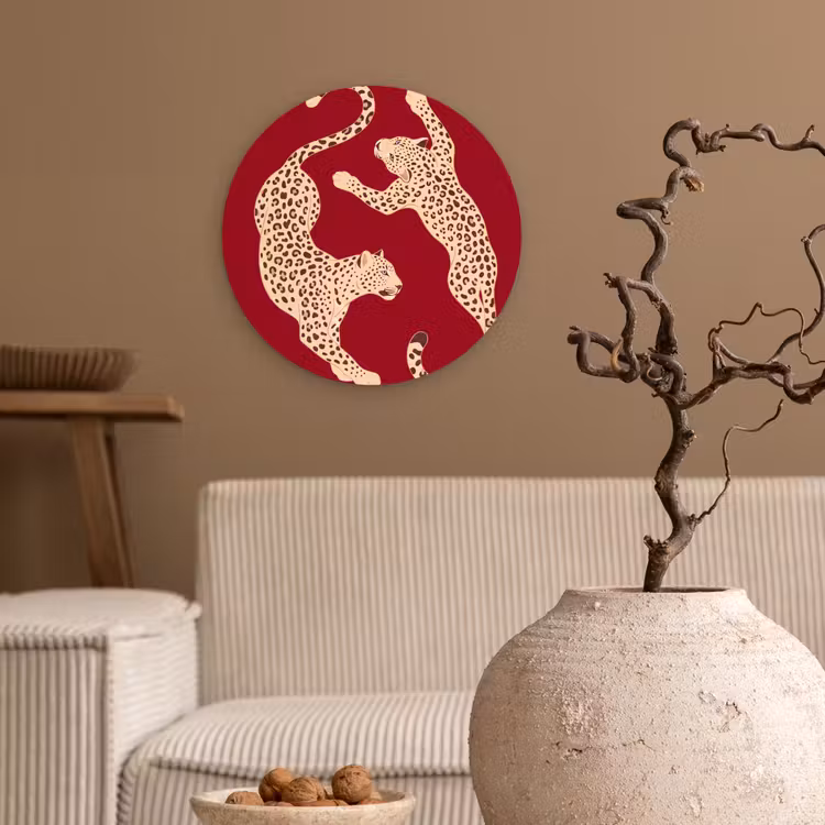 Dieren - Luipaard - Abstract - Rood - Modern Wandcirkel kunststof plaat 5mm dik klein -sfeer1