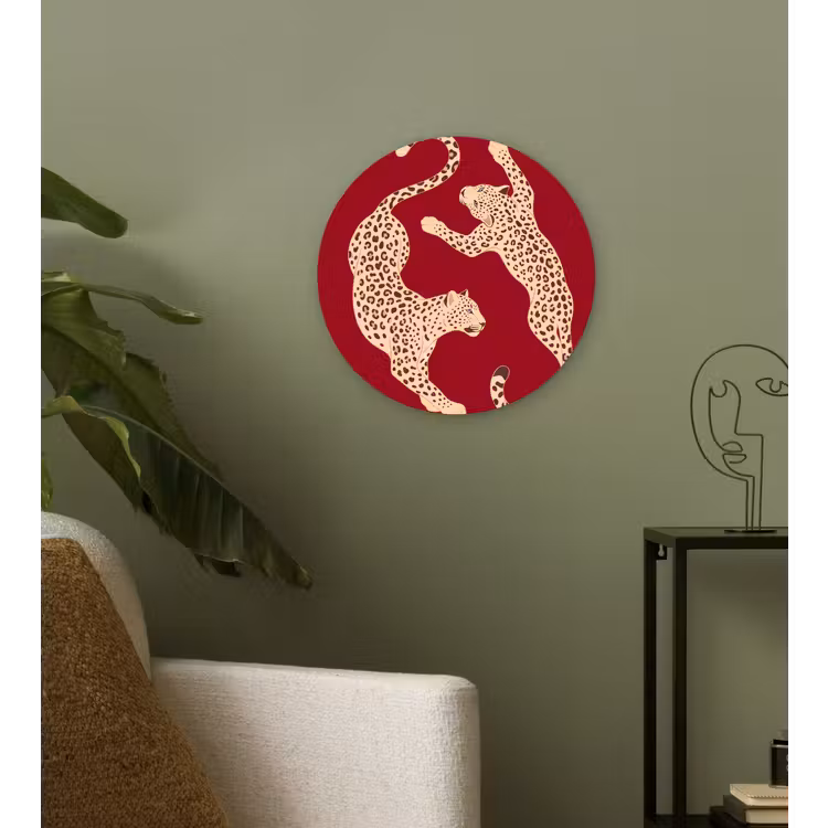 Dieren - Luipaard - Abstract - Rood - Modern Wandcirkel kunststof plaat 5mm dik klein -sfeer3