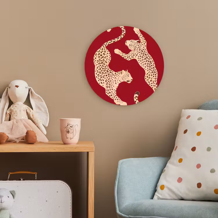 Dieren - Luipaard - Abstract - Rood - Modern Wandcirkel kunststof plaat 5mm dik klein -tsfeer1_kind
