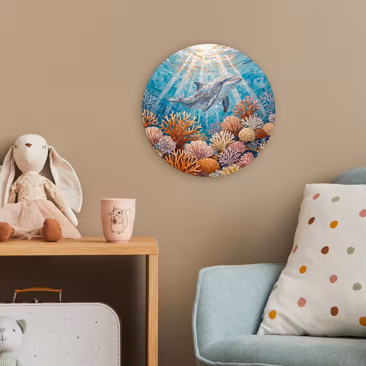 Dieren - Mozaïek - Oceaan - Koraal - Blauw Wandcirkel kunststof plaat 5mm dik klein -tsfeer1_kind
