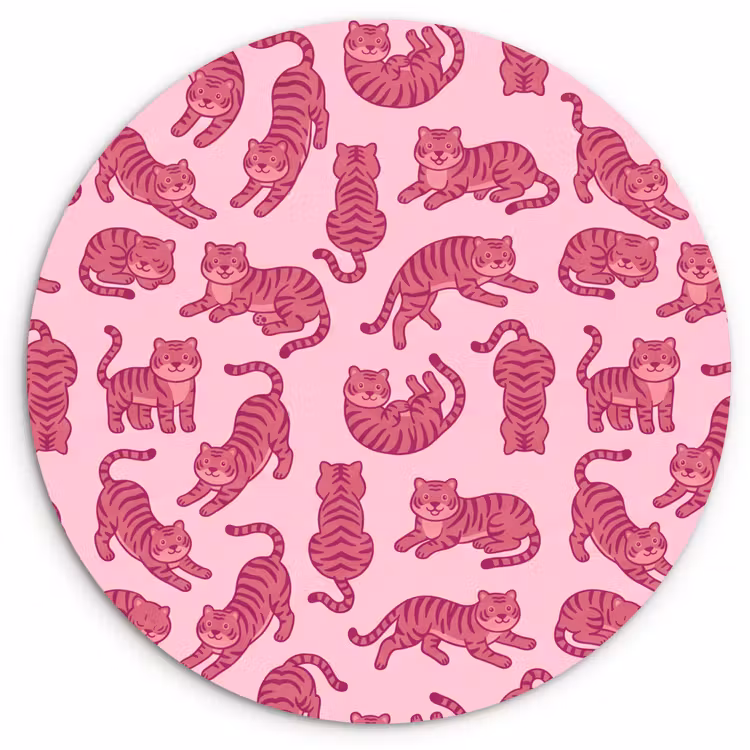 Dieren - Patroon - Roze - Speels - Cartoon Wandcirkel kunststof plaat 5mm dik klein -3d
