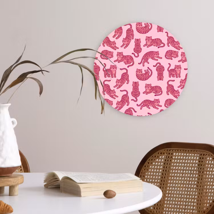 Dieren - Patroon - Roze - Speels - Cartoon Wandcirkel kunststof plaat 5mm dik klein -sfeer4