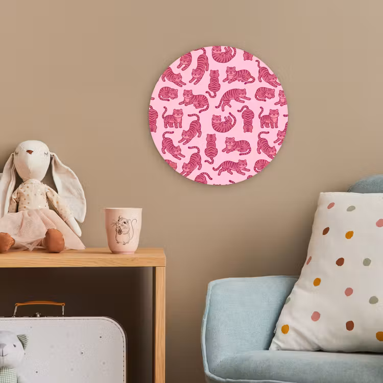 Dieren - Patroon - Roze - Speels - Cartoon Wandcirkel kunststof plaat 5mm dik klein -tsfeer1_kind