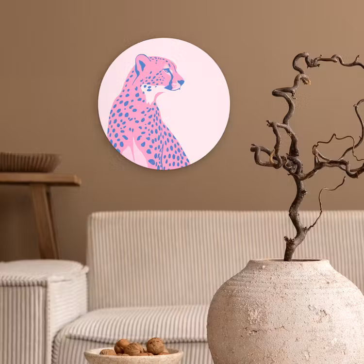 Dieren - Profiel - Abstract - Roze - Blauw Wandcirkel kunststof plaat 5mm dik klein -sfeer1