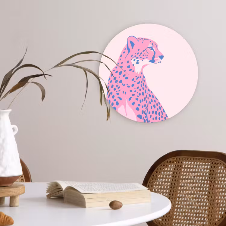 Dieren - Profiel - Abstract - Roze - Blauw Wandcirkel kunststof plaat 5mm dik klein -sfeer4