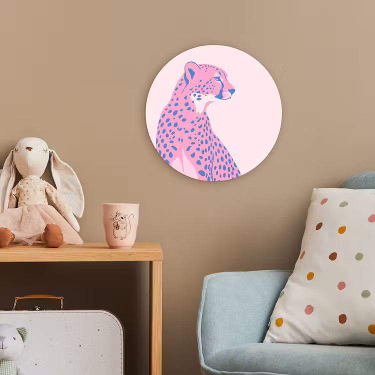 Dieren - Profiel - Abstract - Roze - Blauw Wandcirkel kunststof plaat 5mm dik klein -tsfeer1_kind