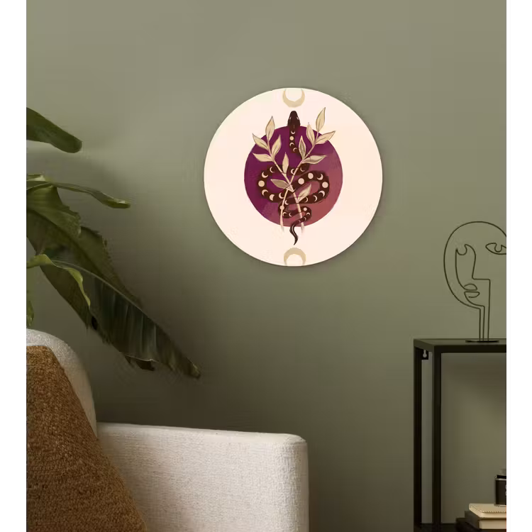 Dieren - Slang - Maan - Mystiek - Abstract Wandcirkel kunststof plaat 5mm dik klein -sfeer3