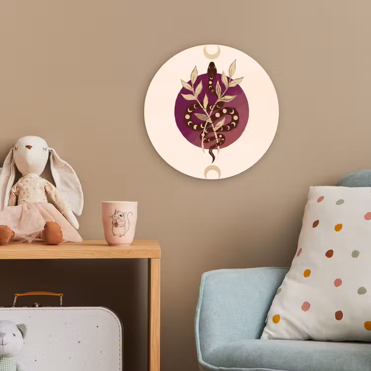 Dieren - Slang - Maan - Mystiek - Abstract Wandcirkel kunststof plaat 5mm dik klein -tsfeer1_kind