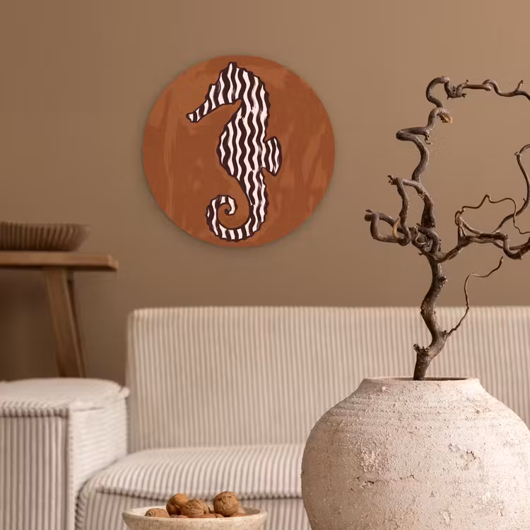 Dieren - Zeepaardje - Abstract - Bruin - Strepen Wandcirkel kunststof plaat 5mm dik klein -sfeer1