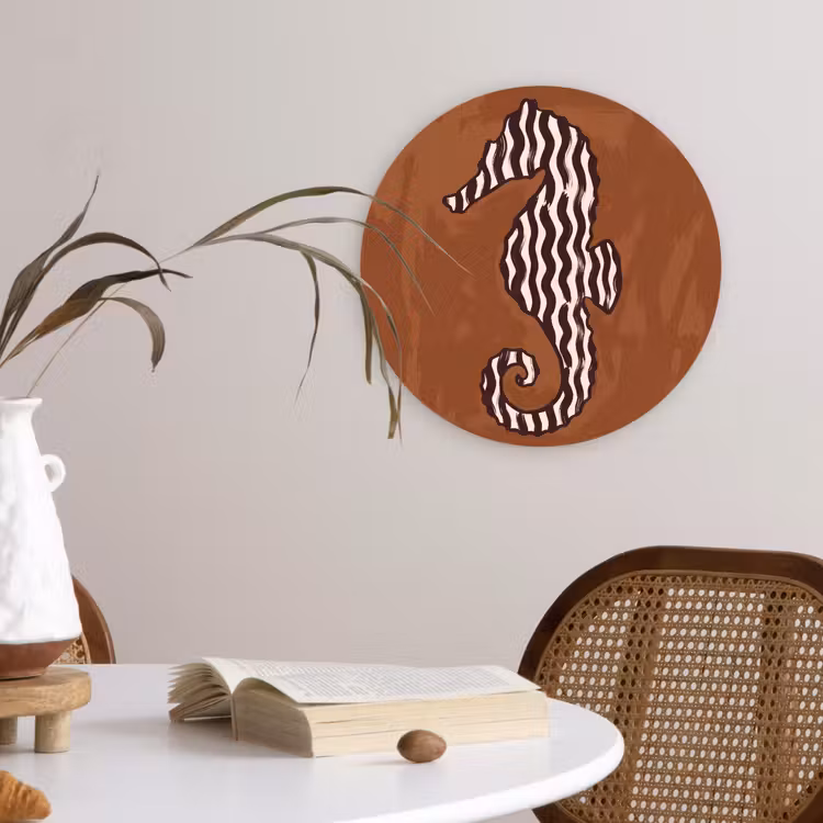 Dieren - Zeepaardje - Abstract - Bruin - Strepen Wandcirkel kunststof plaat 5mm dik klein -sfeer4