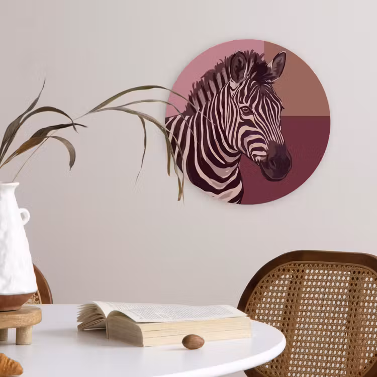 Dieren - Zebrahoofd - Wildlife - Modern - Bruin Wandcirkel kunststof plaat 5mm dik klein -sfeer4