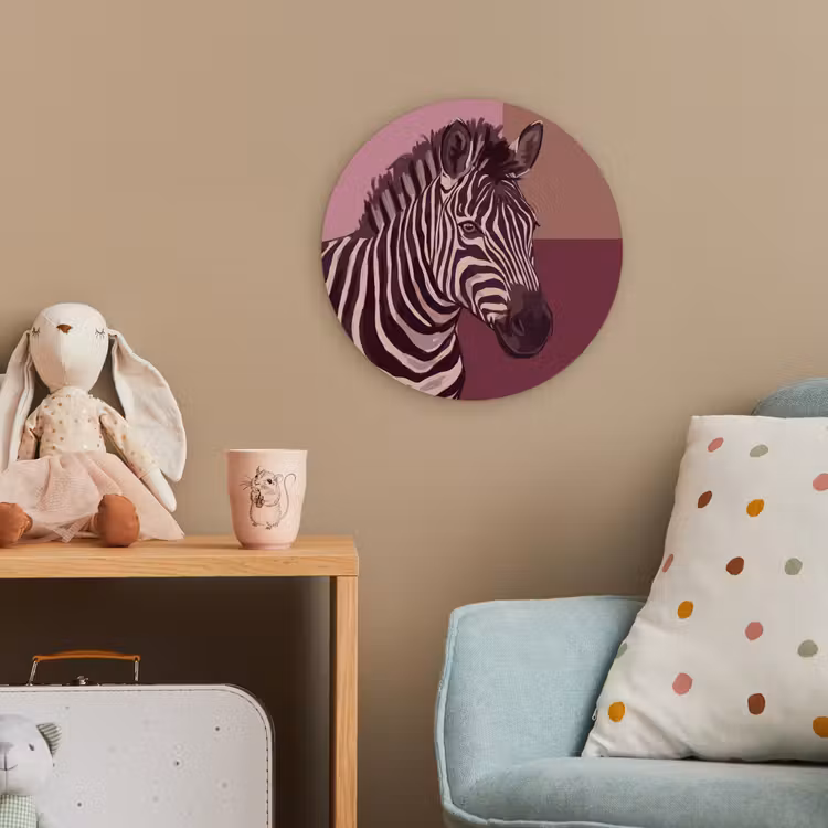 Dieren - Zebrahoofd - Wildlife - Modern - Bruin Wandcirkel kunststof plaat 5mm dik klein -tsfeer1_kind