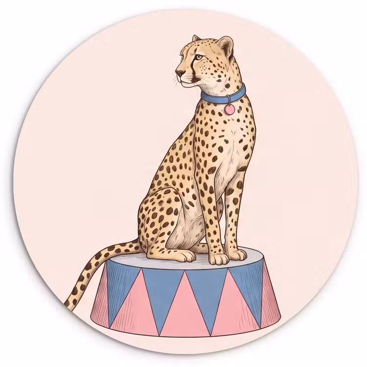 Dieren - Circus - Illustratie - Vintage - Roze Wandcirkel kunststof plaat 5mm dik klein -3d
