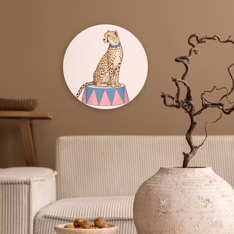 Dieren - Circus - Illustratie - Vintage - Roze Wandcirkel kunststof plaat 5mm dik klein -sfeer1