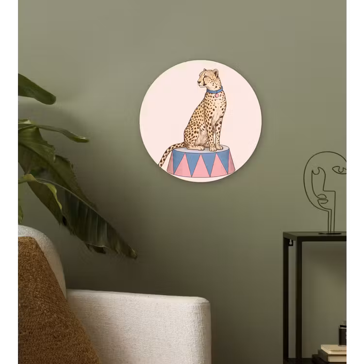 Dieren - Circus - Illustratie - Vintage - Roze Wandcirkel kunststof plaat 5mm dik klein -sfeer3