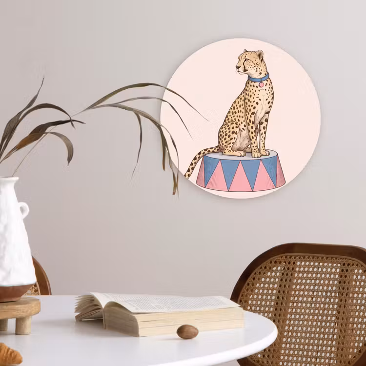 Dieren - Circus - Illustratie - Vintage - Roze Wandcirkel kunststof plaat 5mm dik klein -sfeer4