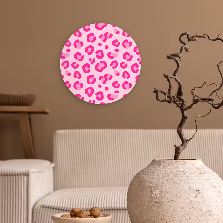 Dierenprint - Patroon - Abstract - Modern - Roze Wandcirkel kunststof plaat 5mm dik klein -sfeer1
