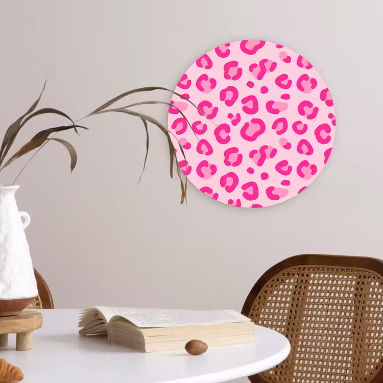 Dierenprint - Patroon - Abstract - Modern - Roze Wandcirkel kunststof plaat 5mm dik klein -sfeer4