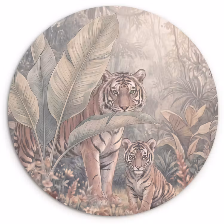 Tijger - Welp - Jungle - Illustratie - Dieren Wandcirkel kunststof plaat 5mm dik klein -3d