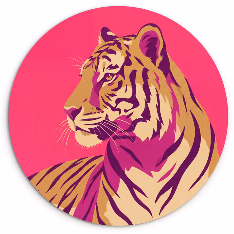 Tijger - Modern - Neon Wandcirkel kunststof plaat 5mm dik klein -3d