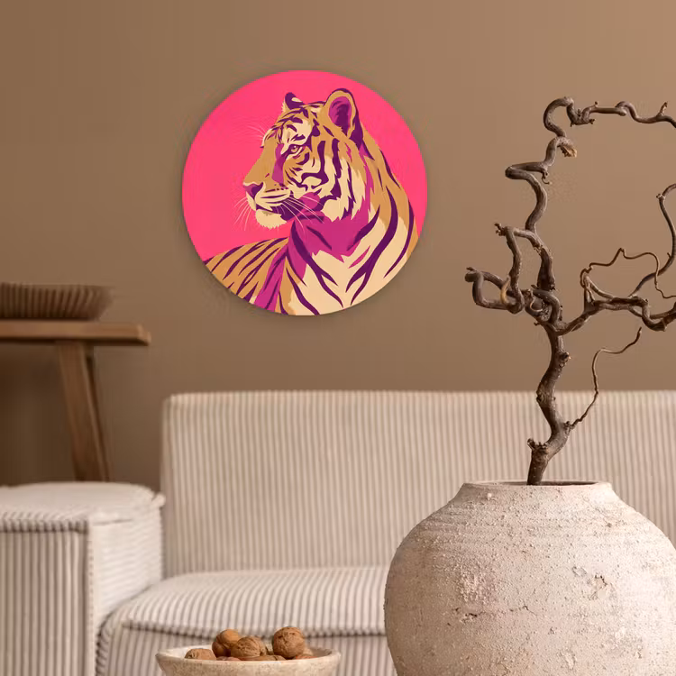 Tijger - Modern - Neon Wandcirkel kunststof plaat 5mm dik klein -sfeer1