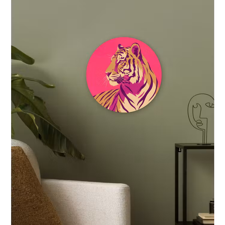 Tijger - Modern - Neon Wandcirkel kunststof plaat 5mm dik klein -sfeer3