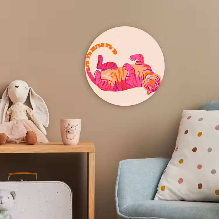 Tijger - Roze - Oranje Wandcirkel kunststof plaat 5mm dik klein -tsfeer1_kind