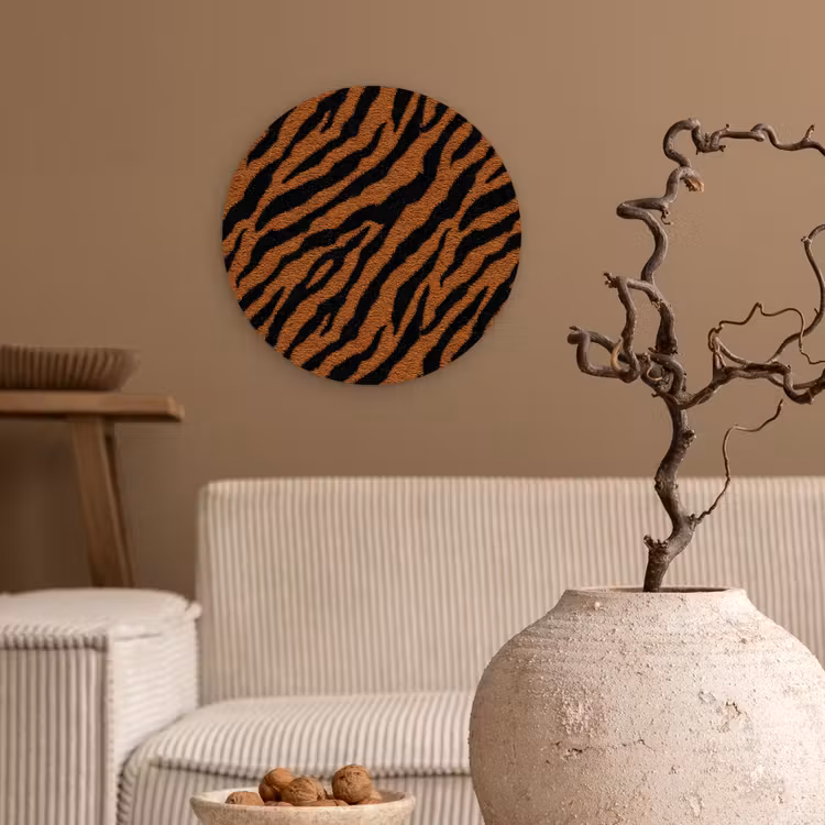 Tijger - Zwart - Vacht Wandcirkel kunststof plaat 5mm dik klein 188 -sfeer1