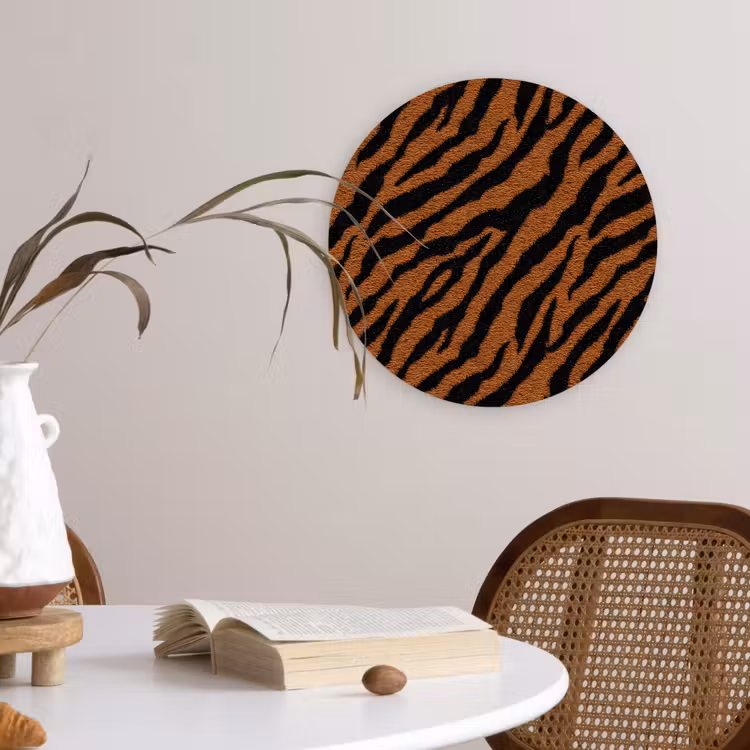 Tijger - Zwart - Vacht Wandcirkel kunststof plaat 5mm dik klein 188 -sfeer4