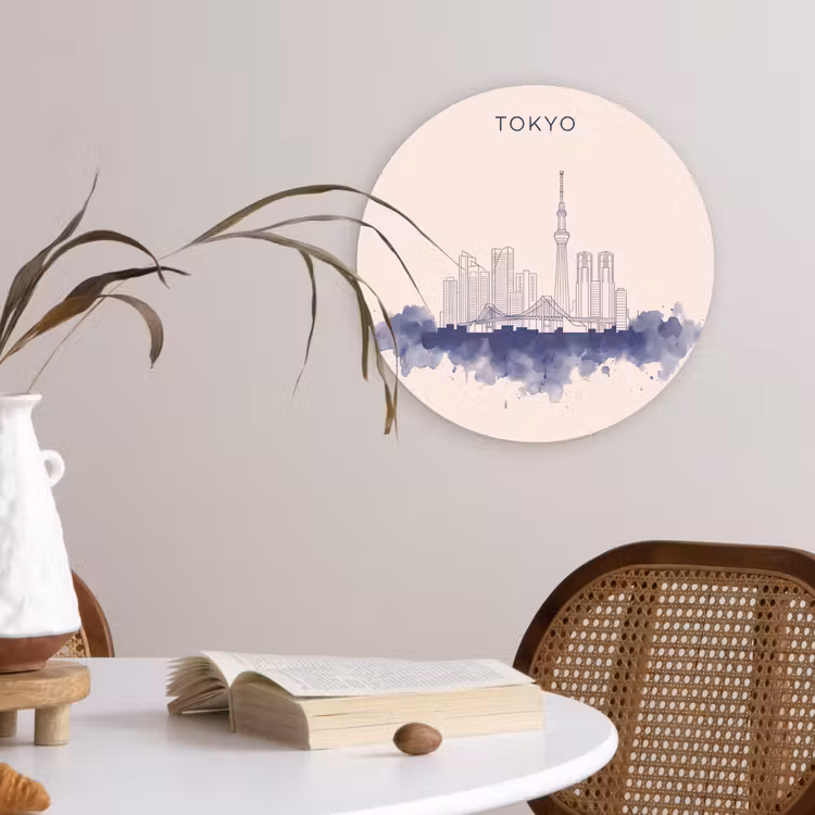 Tokyo - Skyline - Stad - Abstract - Blauw Wandcirkel kunststof plaat 5mm dik klein -sfeer4
