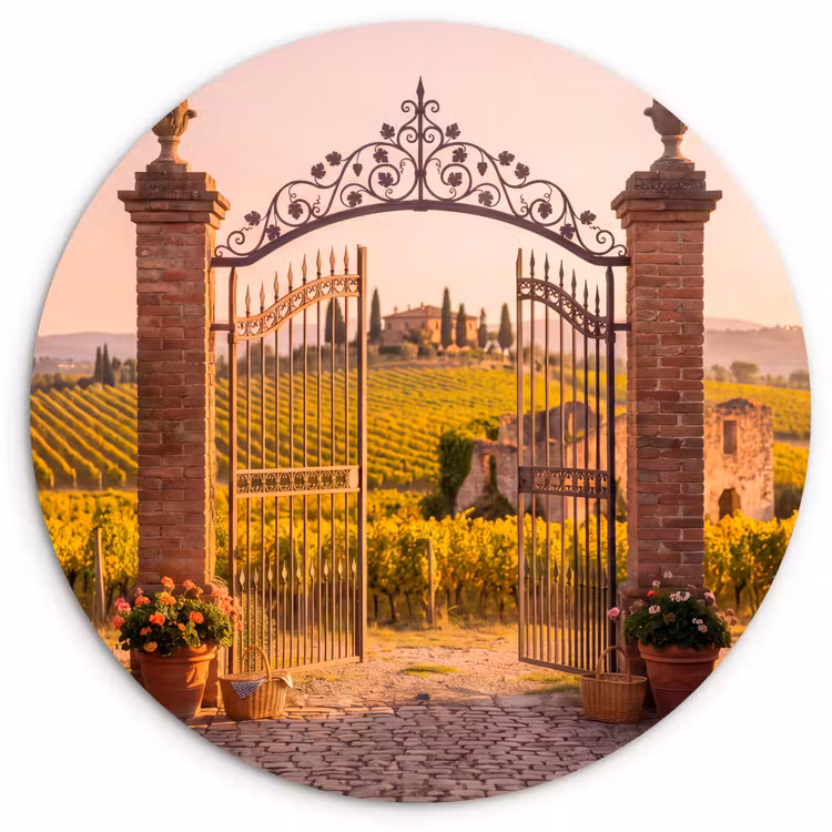 Poort - Landschap - Platteland - Zonlicht - Warm Wandcirkel kunststof plaat 5mm dik klein -3d