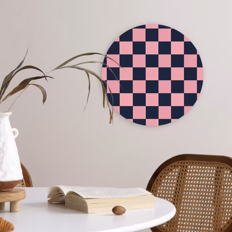 Traditioneel - Patroon - Blauw - Roze Wandcirkel kunststof plaat 5mm dik klein 188 -sfeer4